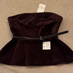 Zara Elegant Strapless Velvet Top with Belt
